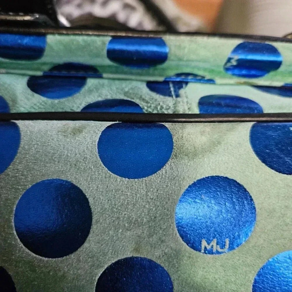 Marc Jacobs |  Blue Metallic Polka Dot and Green Suede Satchel Bag - Picture 12 of 13